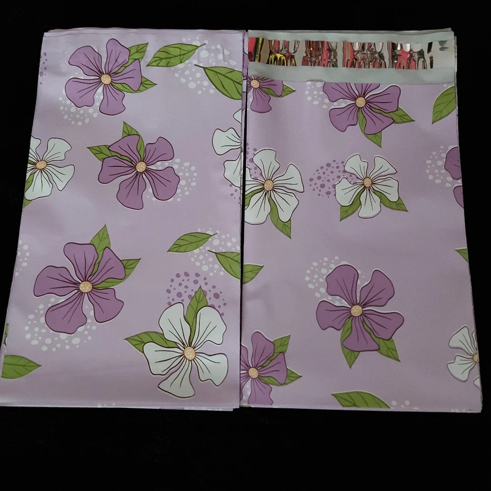 20ct. 6x9 Purple/White Flowers  Polymailers Random Thank You Cards/Stickers